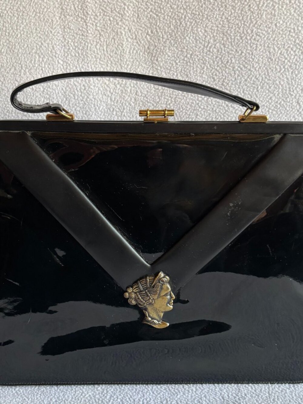 Vintage 1950s 1960s Koro Creations Black Patent Leather Handbag Purse